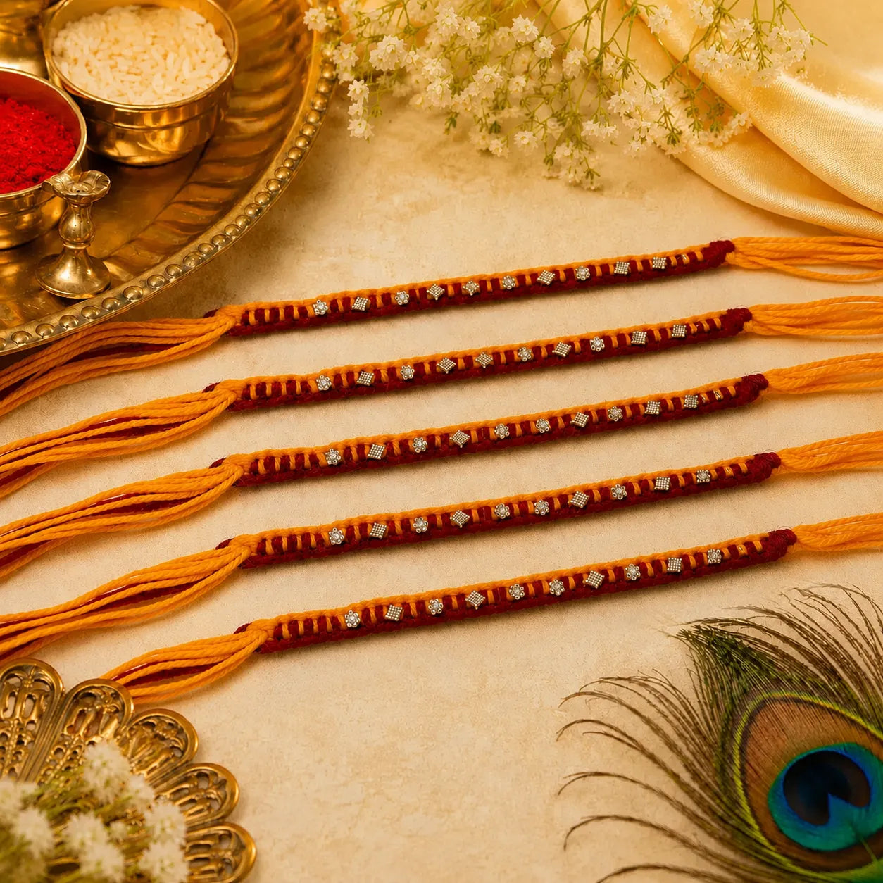 (2 Pcs @ ₹149) Mixed Motif Yellow Red Rakhi