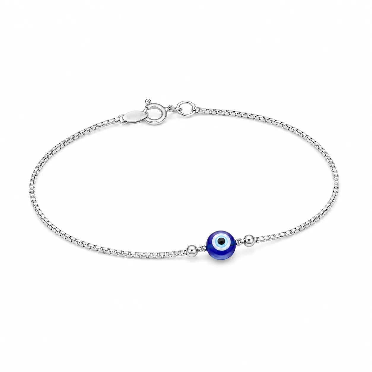 Silver Minimal Evil Eye Bracelet for Women