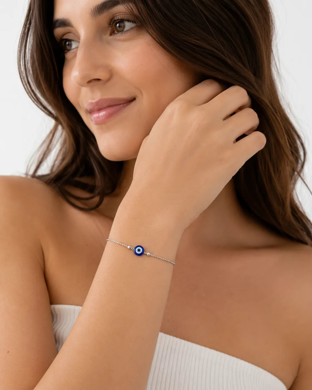 Silver Minimal Evil Eye Bracelet for Women