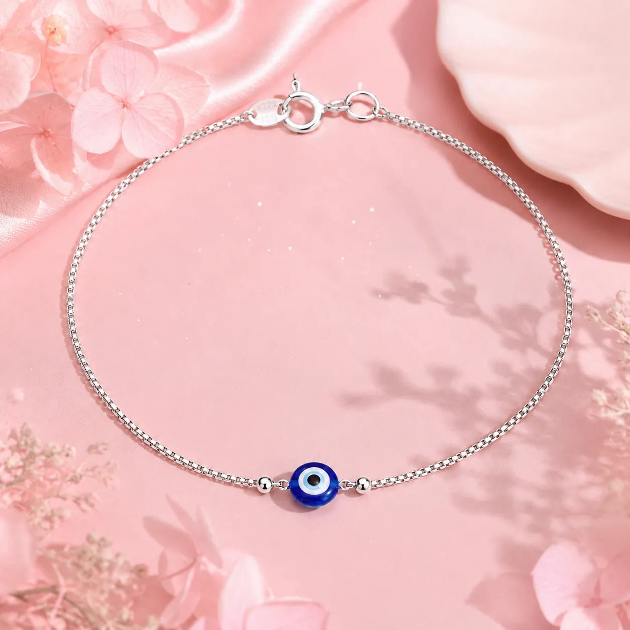 Silver Minimal Evil Eye Bracelet for Women
