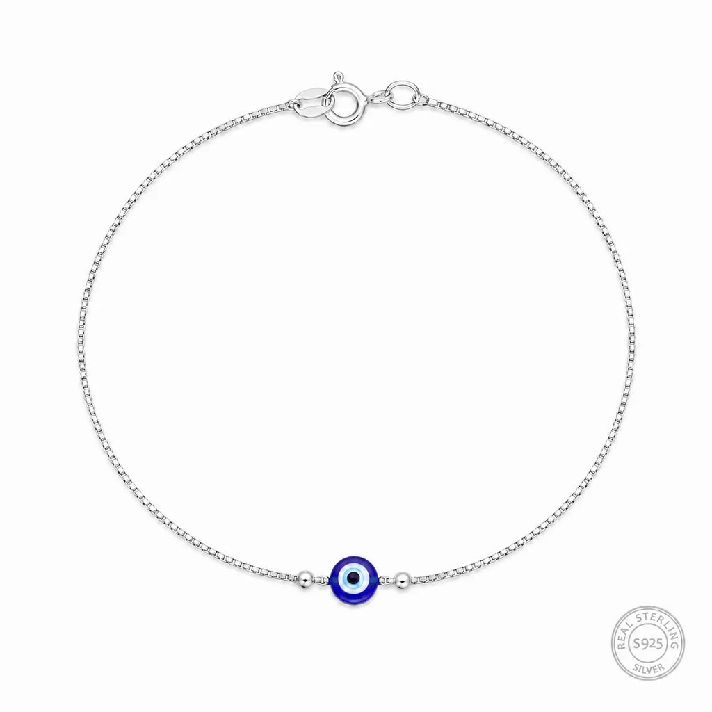 Silver Minimal Evil Eye Bracelet for Women