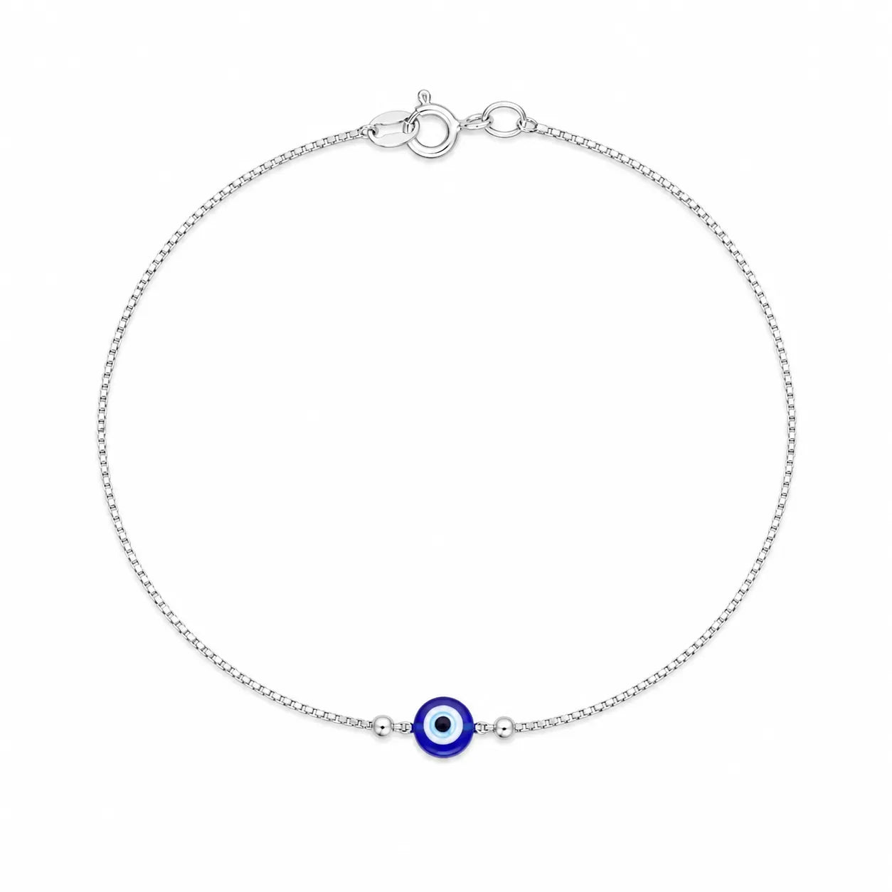 Silver Minimal Evil Eye Bracelet for Women