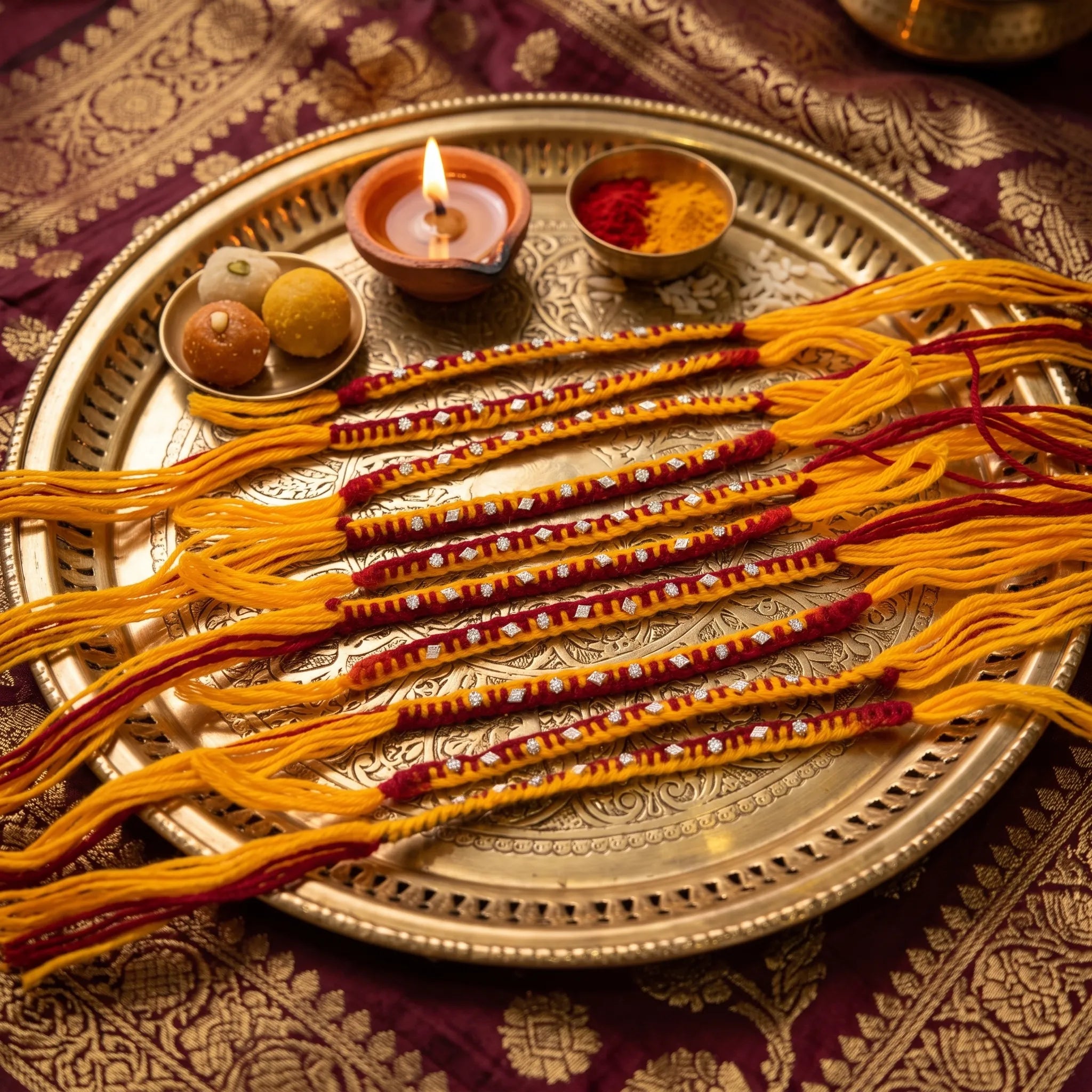 (2 Pcs @ ₹149) Mixed Motif Yellow Red Rakhi