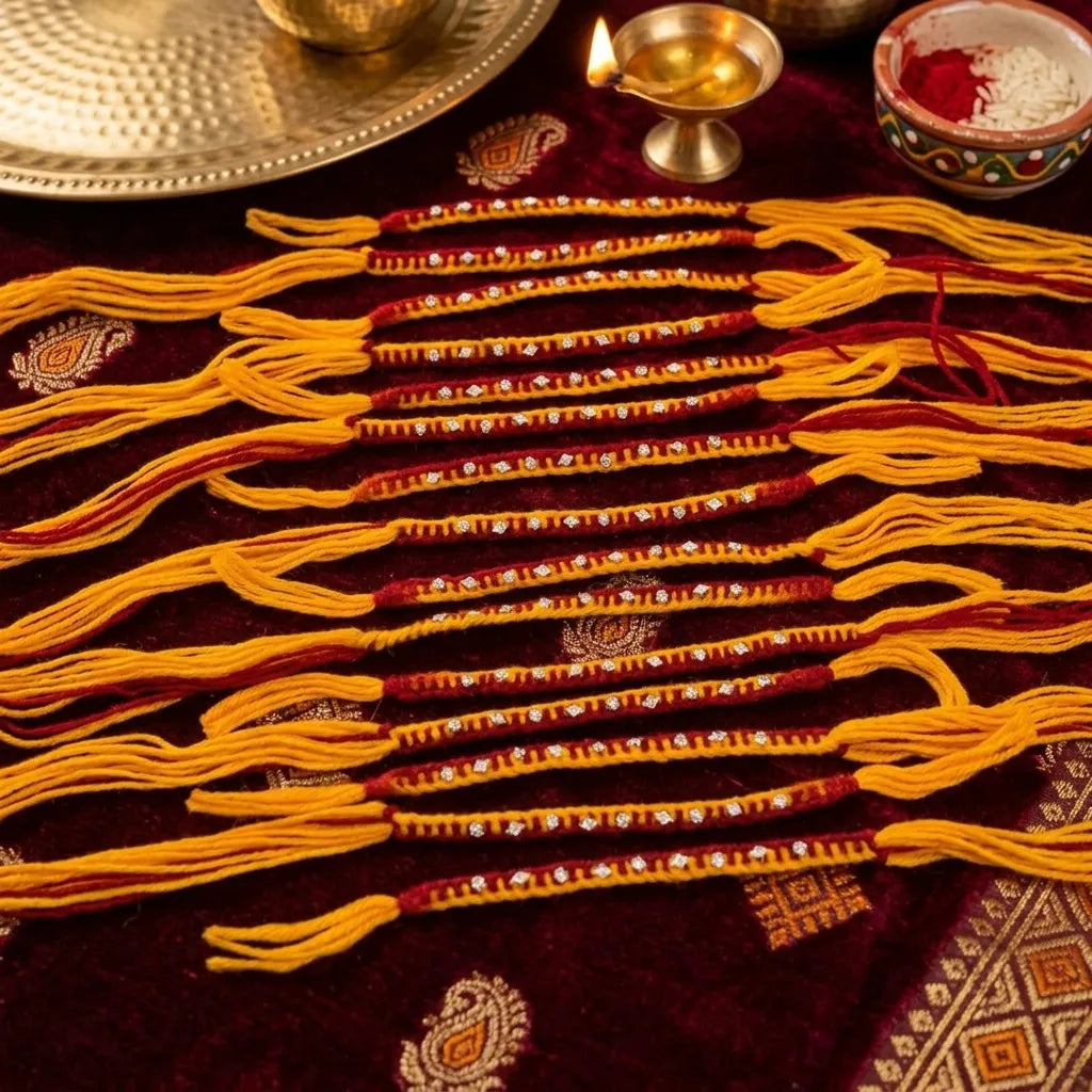 (2 Pcs @ ₹149) Mixed Motif Yellow Red Rakhi