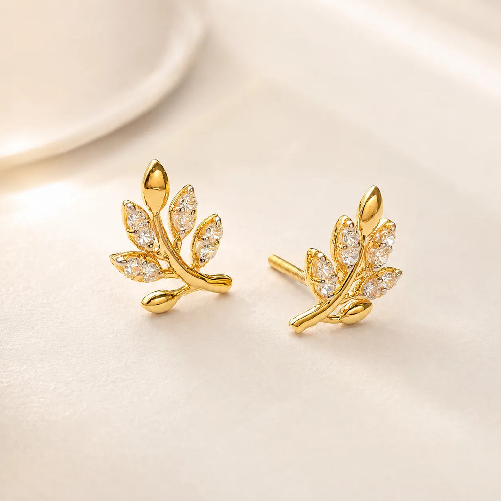 9K Gold Leaf Crystal Earrings for Girls