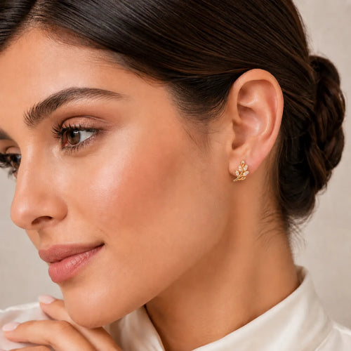 9K Gold Leaf Crystal Earrings for Girls