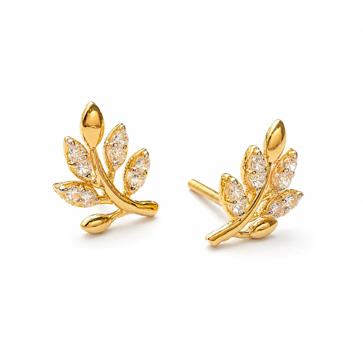 9K Gold Leaf Crystal Earrings for Girls