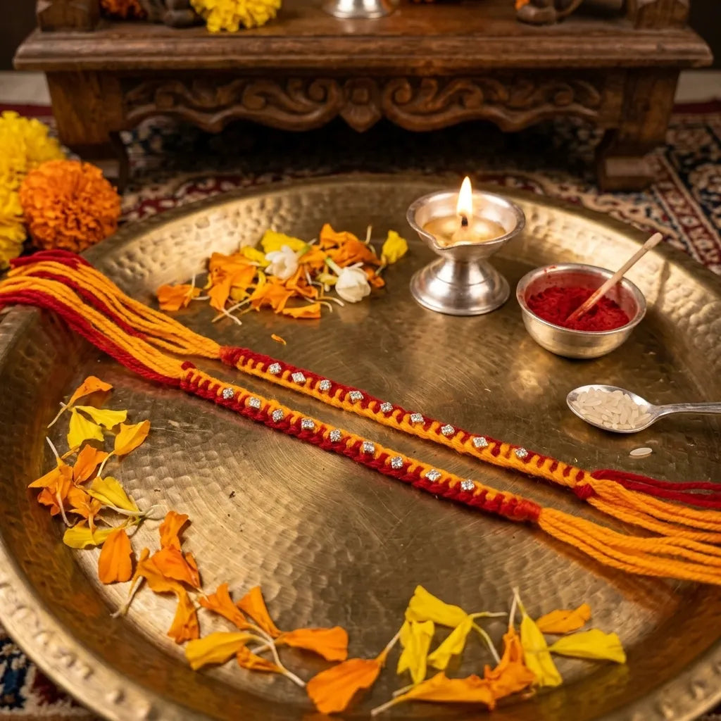 (2 Pcs @ ₹149) Mixed Motif Yellow Red Rakhi