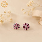 Pink Floral Enamel Stud Earrings