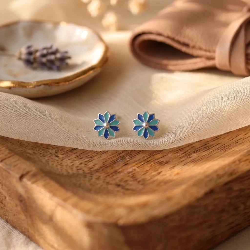 Pink Floral Enamel Stud Earrings