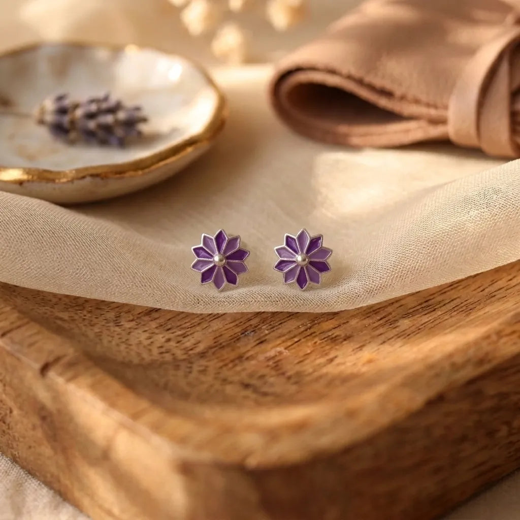 Pink Floral Enamel Stud Earrings