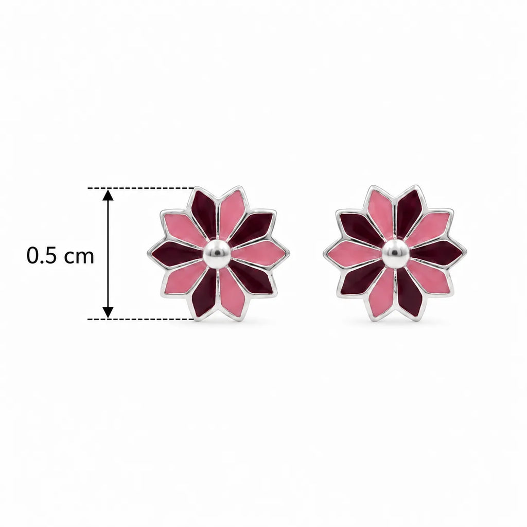 Pink Floral Enamel Stud Earrings