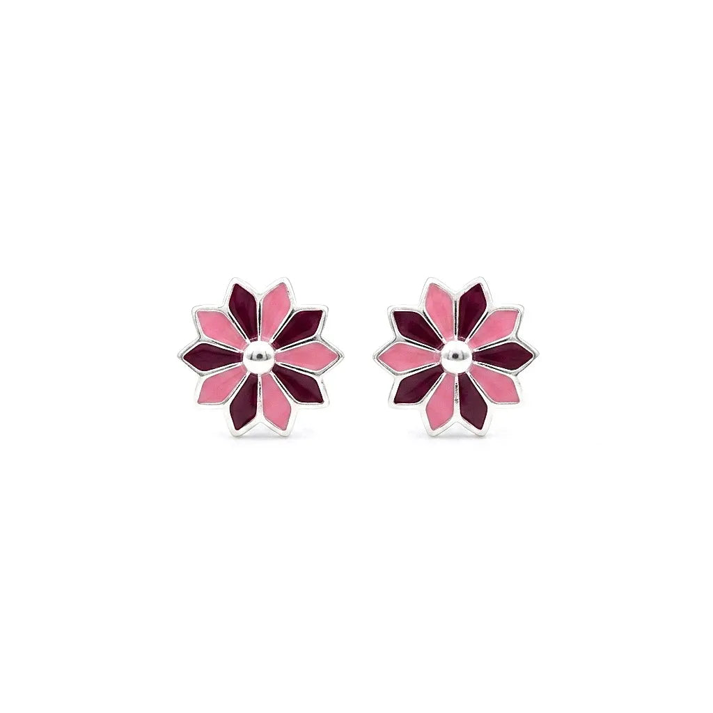 Pink Floral Enamel Stud Earrings