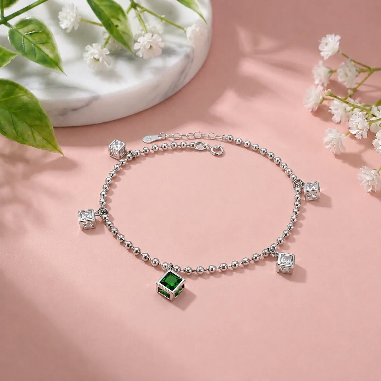 Silver Blue Crystal Anklet