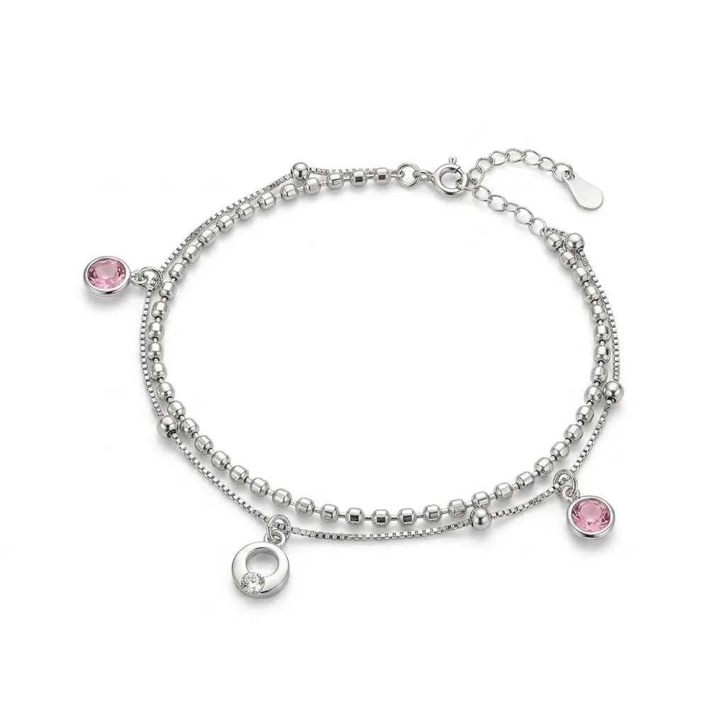 Silver Emerald Charm Anklet