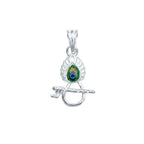 Marvel Silver Krishna Bansuri Mor Pankh silver pendant with colourful peacock feather design, chain not included