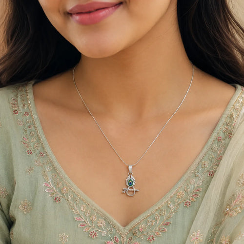 Marvel Silver Krishna Bansuri Mor Pankh silver pendant with colourful peacock feather design, chain not included