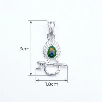 Marvel Silver Krishna Bansuri Mor Pankh silver pendant with colourful peacock feather design, chain not included