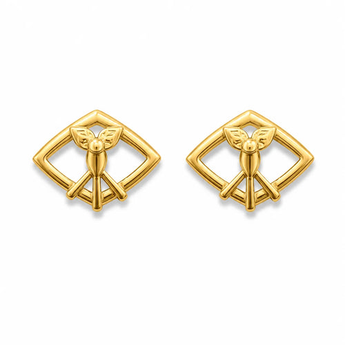 Marvel Silver 9K Gold angel geometric stud earrings for girls featuring an elegant angel motif inside a modern geometric frame.