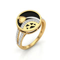 9K gold black heart crystal ring for girls with gold heart motif, white stone detailing and polished gold band by Marvel Silver.