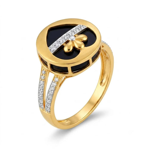 9K gold black heart crystal ring for girls with white stone detailing and polished gold finish by Marvel Silver.