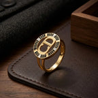 9K gold black Roman dial ring for men with round black segmented detail and polished gold finish by Marvel Silver.