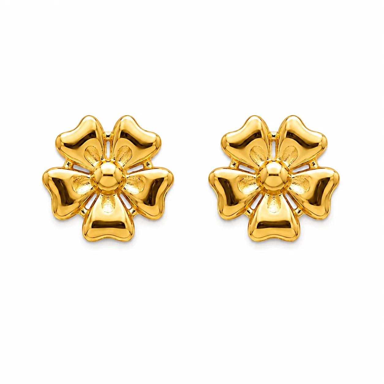 Marvel Silver 9K gold blossom flower stud earrings for women and girls, elegant floral gold earrings for everyday and festive wear.