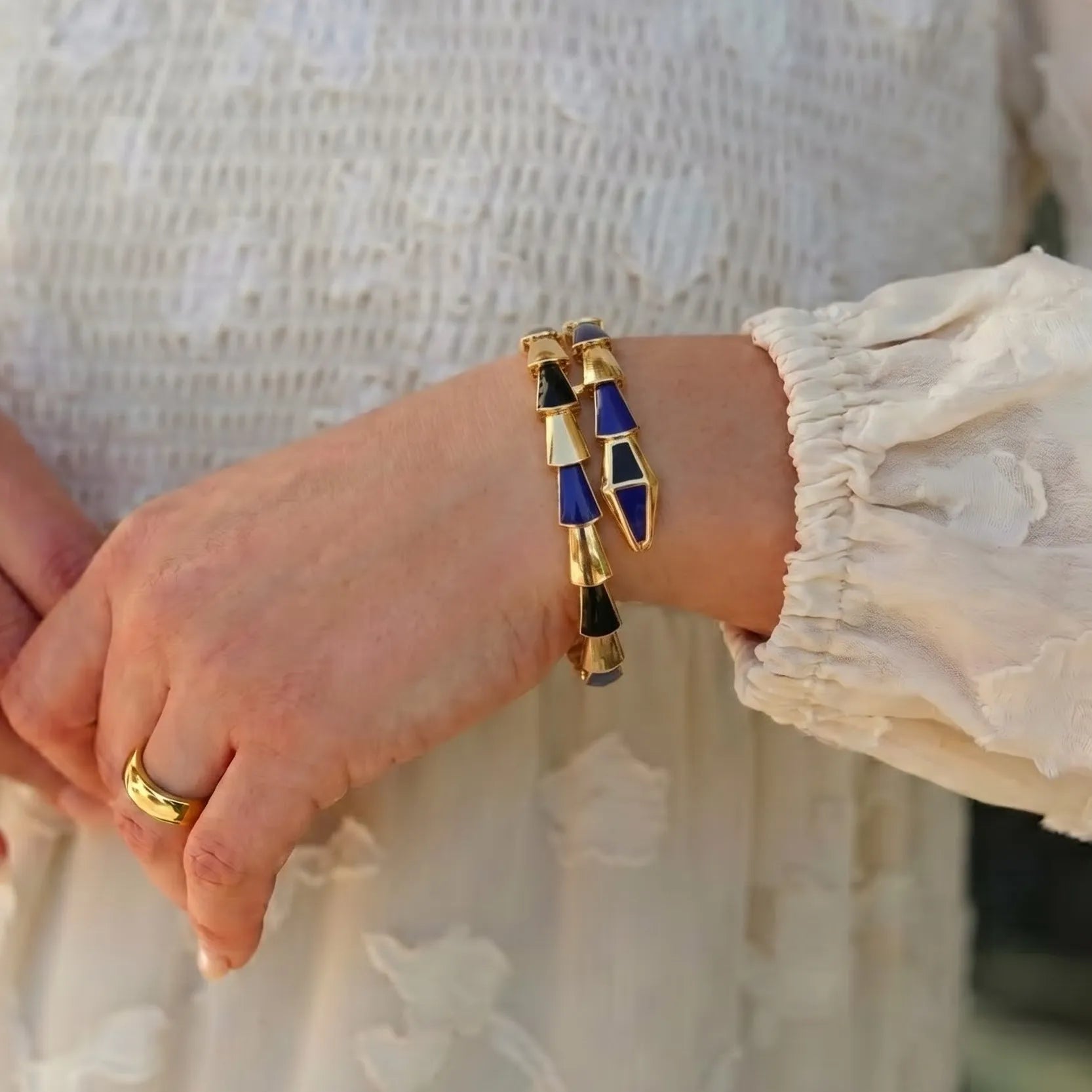 Marvel Silver 9K Gold Blue and Black Enamel Layered Kada for Girls