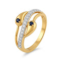 9K gold blue stone crystal ring for girls with dual blue stones, white crystal detailing and polished gold finish by Marvel Silver.