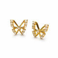 9K gold butterfly crystal earrings for girls with sparkling white stone detailing and polished gold finish by Marvel Silver.