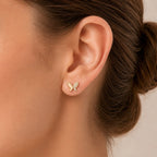 9K Gold Butterfly Crystal Stud Earrings for Girls with sparkling white crystal detailing and polished gold finish by Marvel Silver.
