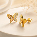 9K Gold Butterfly Crystal Stud Earrings for Girls with sparkling white crystal detailing and polished gold finish by Marvel Silver.