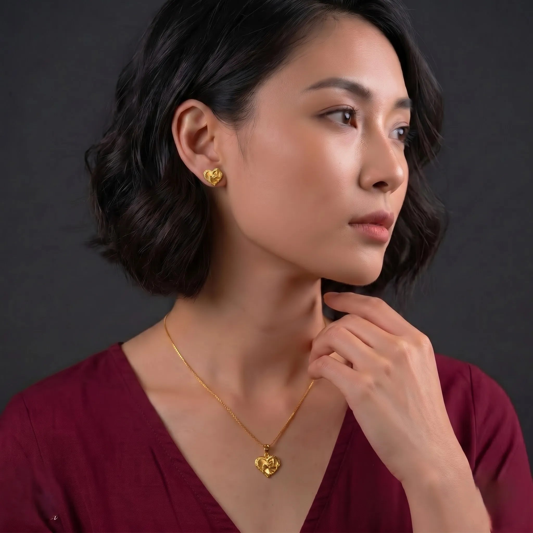 Marvel Silver 9K Gold Butterfly Heart Necklace Set with matching earrings for women, chain not included
