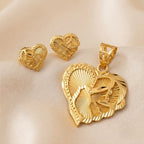 Marvel Silver 9K Gold Butterfly Heart Necklace Set with matching earrings for women, chain not included