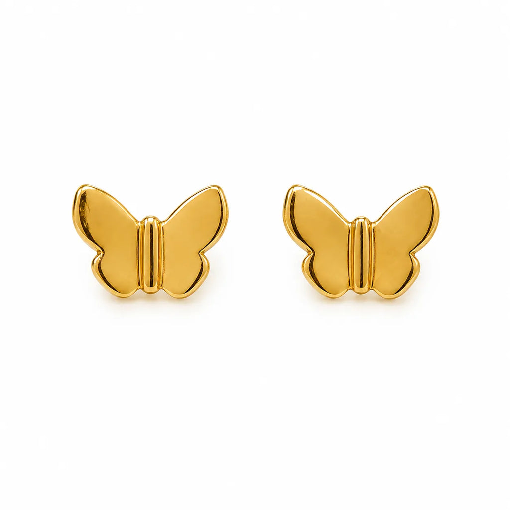 Marvel Silver 9K gold butterfly stud earrings with a polished finish for women and girls, minimalist fine gold jewelry for everyday wear.