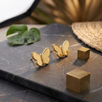 Marvel Silver 9K gold butterfly stud earrings with a polished finish for women and girls, minimalist fine gold jewelry for everyday wear.