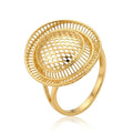9K gold circular lattice statement ring for girls with round dome openwork design and polished gold finish by Marvel Silver.