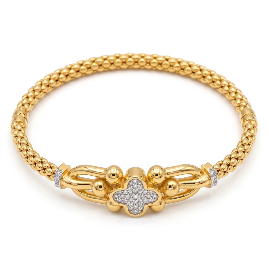 Marvel Silver 9K Gold Clover Charm Beaded Kada for Girls
