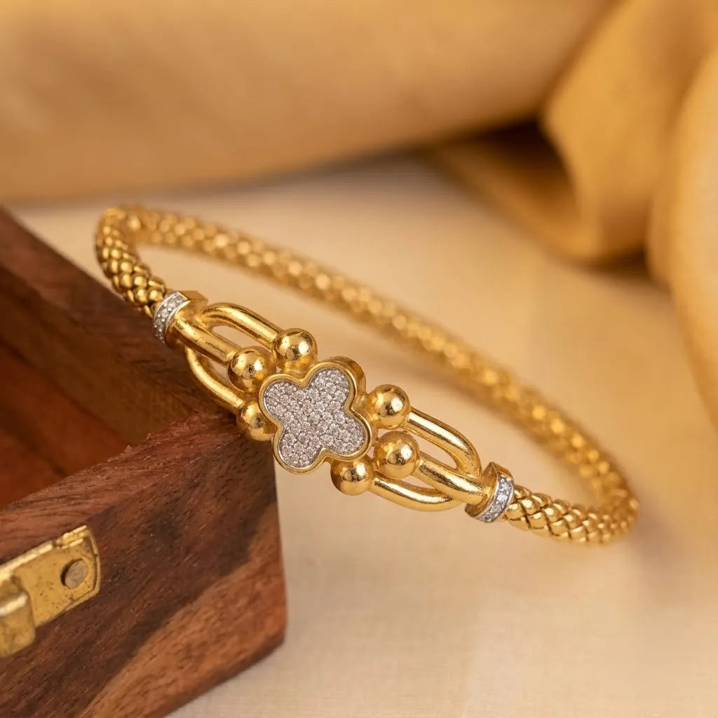 Marvel Silver 9K Gold Clover Charm Beaded Kada for Girls