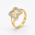9K gold clover crystal ring for girls with openwork lattice centre and white stone-studded border by Marvel Silver.
