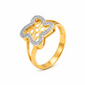 9K gold clover crystal ring for girls with openwork lattice centre and white stone-studded border by Marvel Silver.