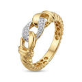9K gold crystal chain link ring for men with interlocking gold links and white stone detailing by Marvel Silver.
