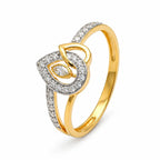 9K gold crystal eye design ring for girls with white stone detailing and polished gold finish by Marvel Silver.