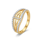 9K gold crystal oval crossover ring for girls with openwork gold bands and white stone-studded borders by Marvel Silver.