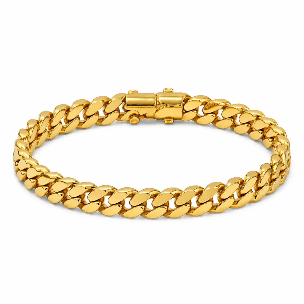 9K gold Cuban link bracelet for men with polished gold links and secure clasp by Marvel Silver.