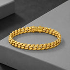 9K gold Cuban link bracelet for men with polished gold links and secure clasp by Marvel Silver.