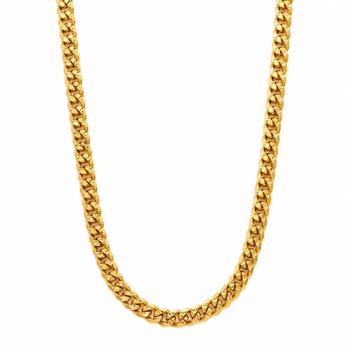 9K gold Cuban link chain for men with polished interlocking gold links by Marvel Silver.