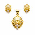 Marvel Silver 9K Gold Designer Geometric Fan Pendant Set with Matching Earrings for Women and Girls, Gold Finish, Chain Not Included