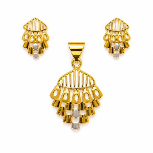 Marvel Silver 9K Gold Designer Geometric Fan Pendant Set with Matching Earrings for Women and Girls, Gold Finish, Chain Not Included