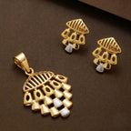 Marvel Silver 9K Gold Designer Geometric Fan Pendant Set with Matching Earrings for Women and Girls, Gold Finish, Chain Not Included